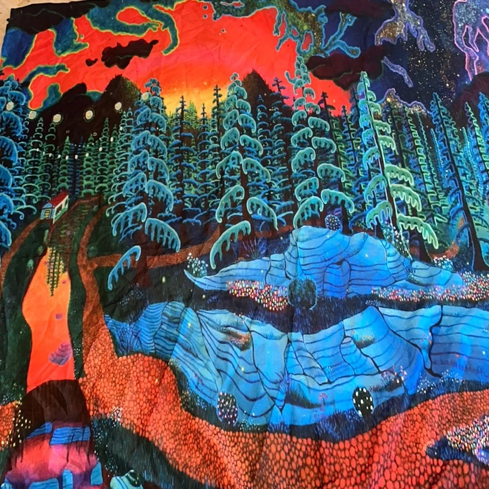 Vibrant Forest Shower Curtain Autistic Artist Art‎ Tapestry Wall Decor NEW